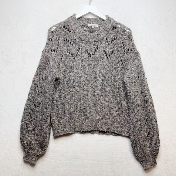 MADEWELL Pointelle Bubble Sleeve Wool Blend Oversized Pullover Sweater Gray Sz S - Picture 3 of 10